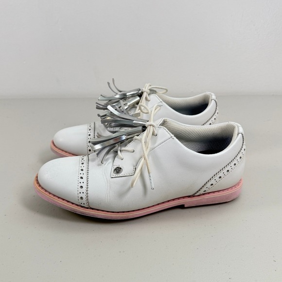 GFore Cap Toe Tassle Gallivanter Women's Golf Shoes White Pink Size 7.5 - Picture 4 of 9